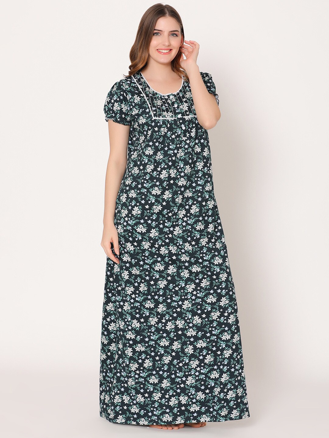 

Bodycare Women Printed Maxi Nightdress, Green