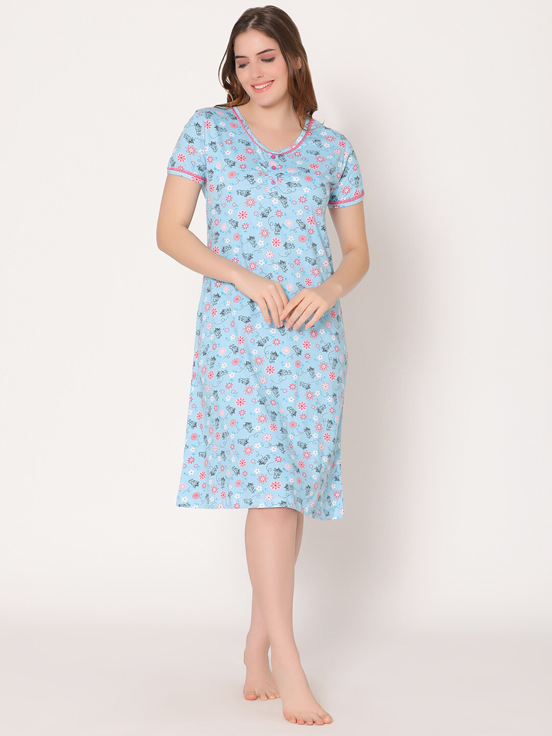 

Bodycare Women Printed Nightdress, Blue