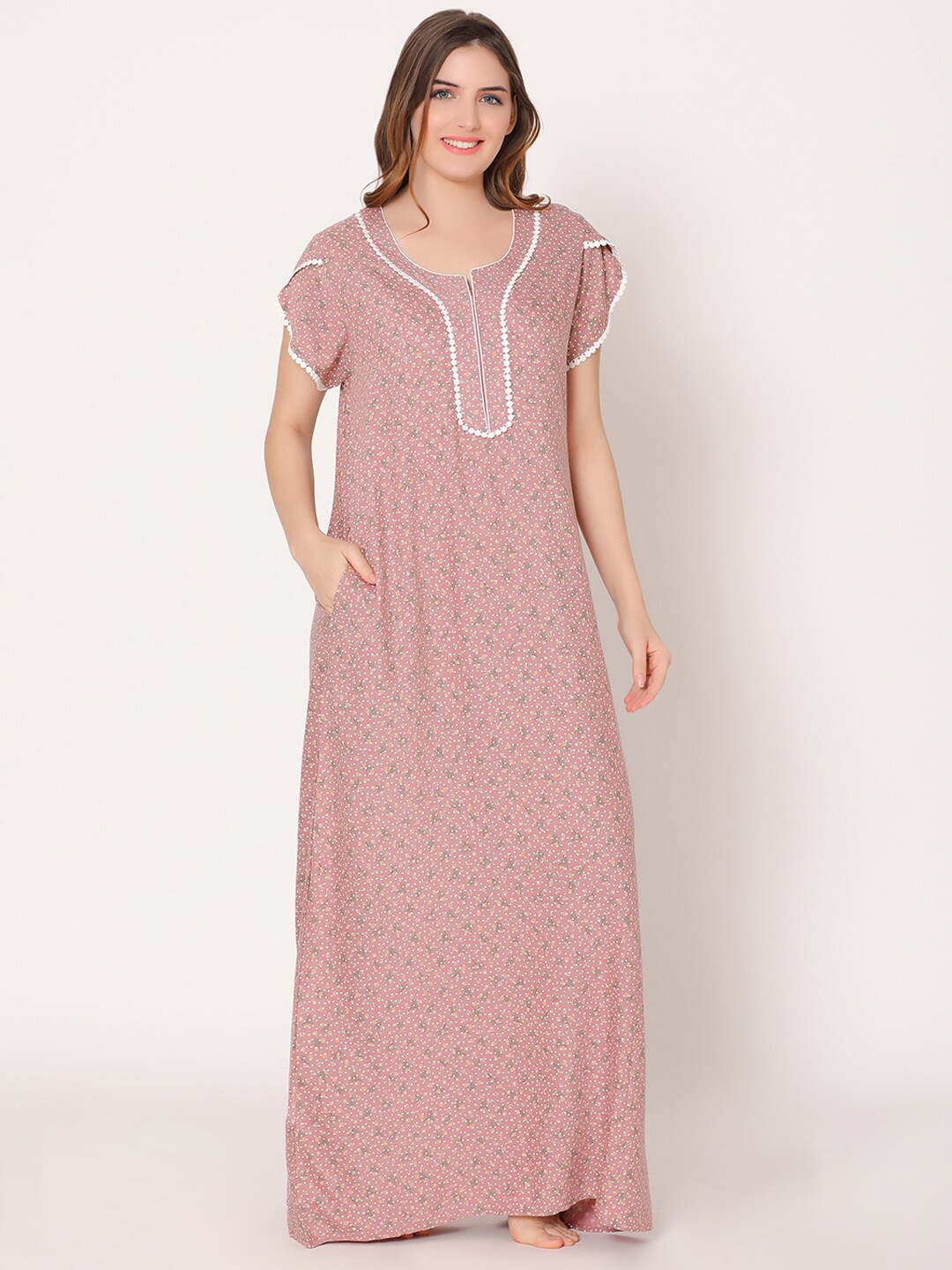 

Bodycare Printed Maxi Nightdress, Peach