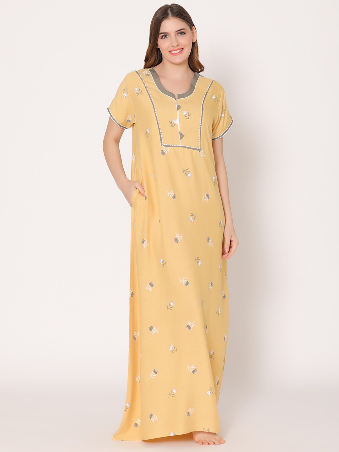 

Bodycare Printed Maxi Nightdress, Yellow