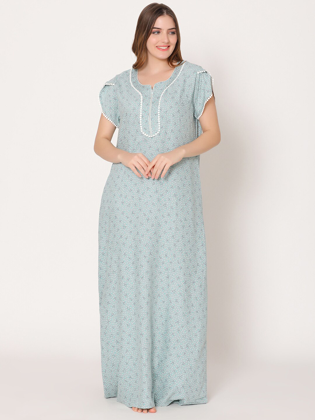 

Bodycare Women Printed Maxi Nightdress, Blue