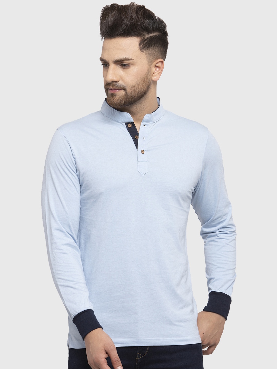 

Kalt Men Mandarin Collar T-shirt, Blue