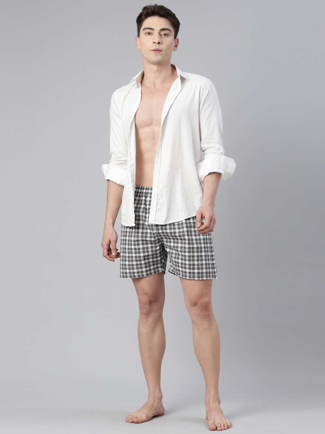 

The Roadster Lifestyle Co. Men Pack Of 2 Checked Pure Cotton Boxers- RR2C004, Grey