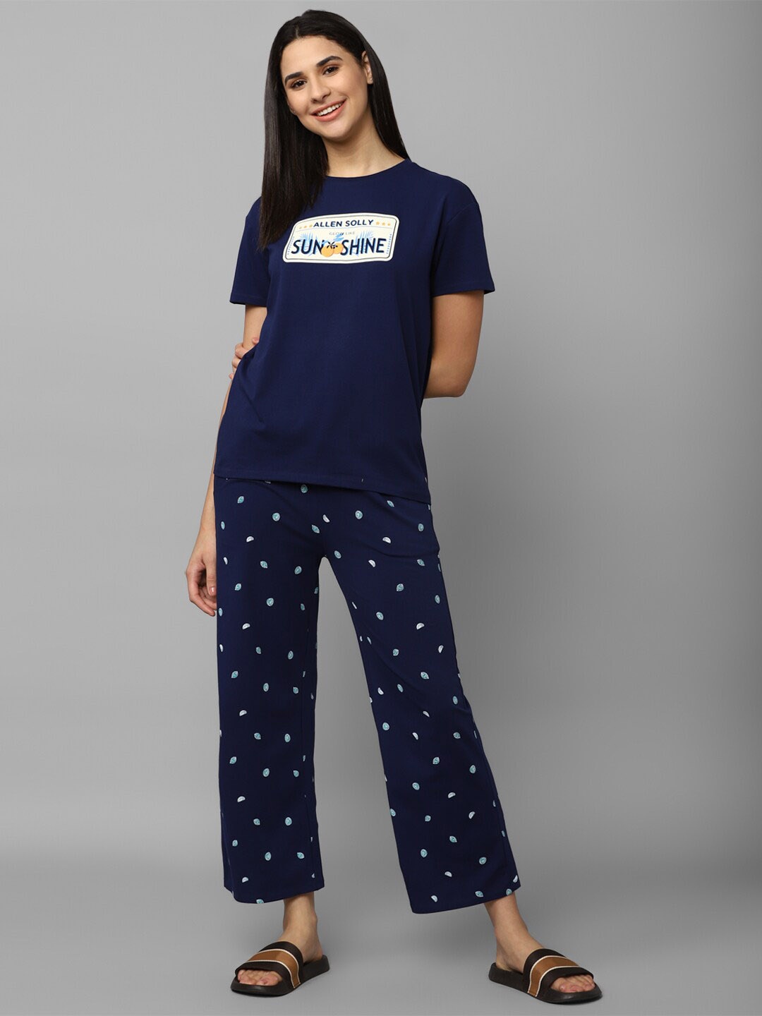 

Allen Solly Woman Printed Pure Cotton Night suit, Navy blue