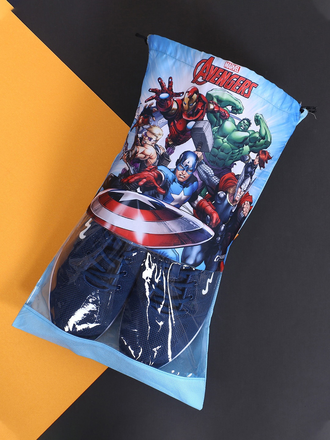 

Kuber Industries Pack of 9 Blue Marvel Avengers Printed Dust Proof Shoe Bags