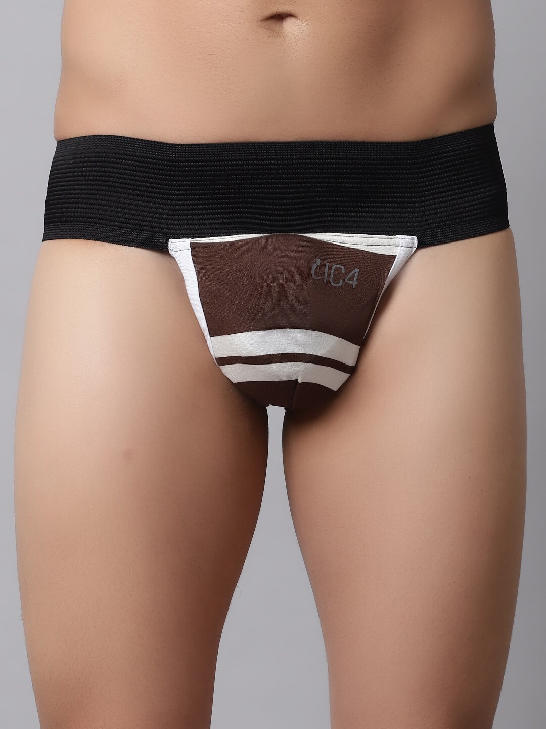 

IC4 Men Striped Gym Supporter Basic Briefs, Brown