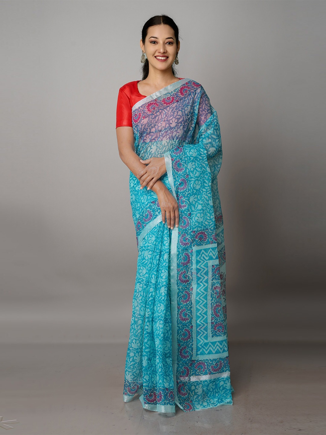 

Unnati Silks Ethnic Motifs Pure Cotton Kota Saree, Blue