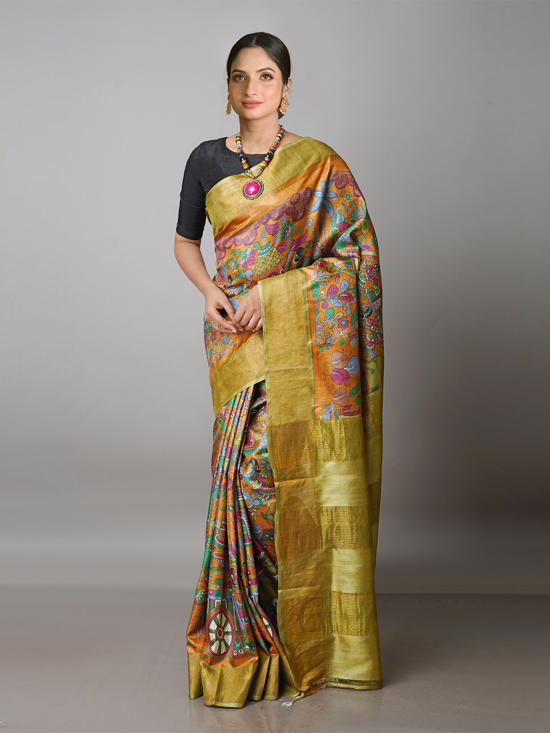 

Unnati Silks Kalamkari Pure Silk Tussar Saree, Yellow