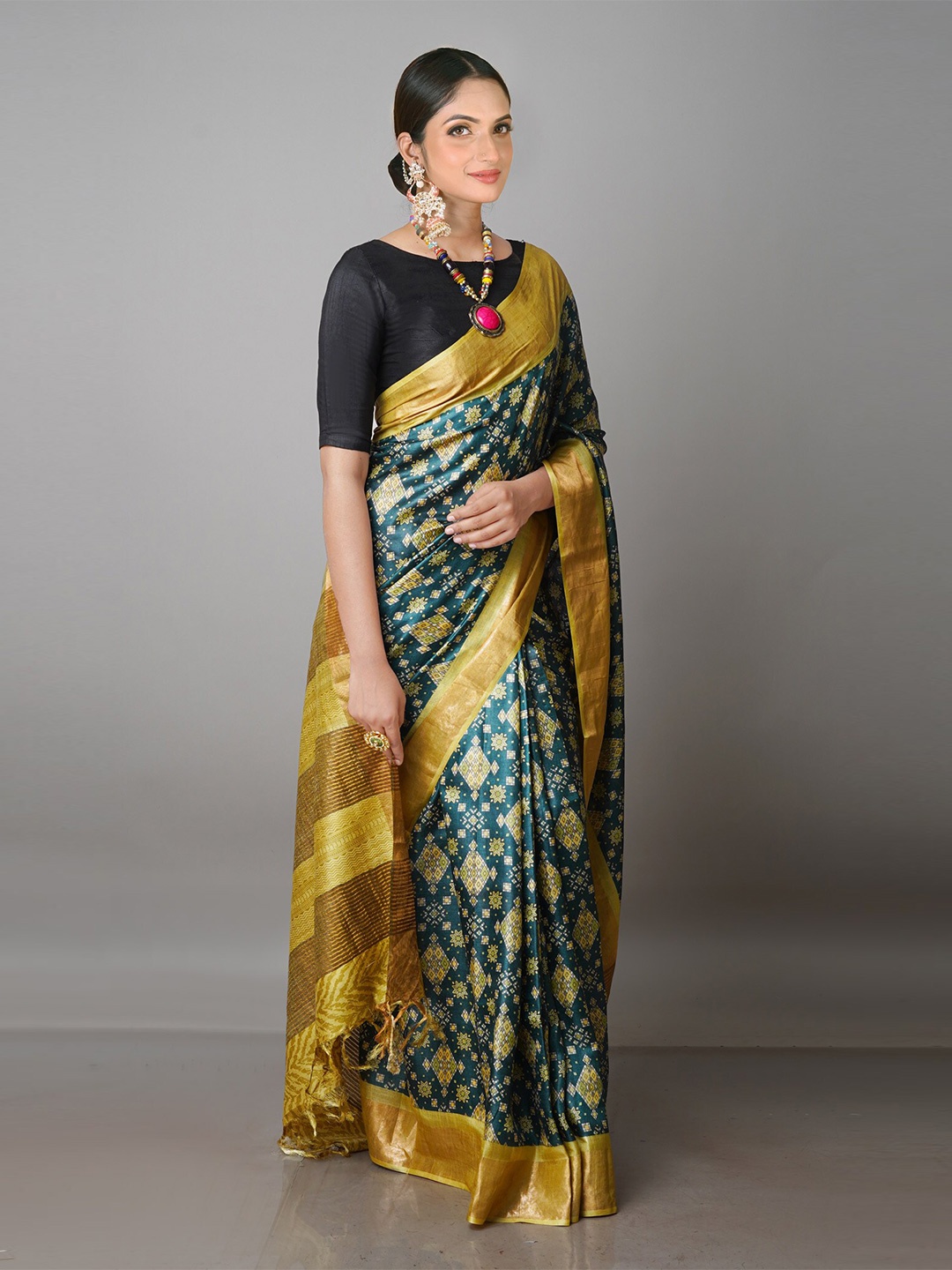 

Unnati Silks Kalamkari Pure Silk Tussar Saree, Green