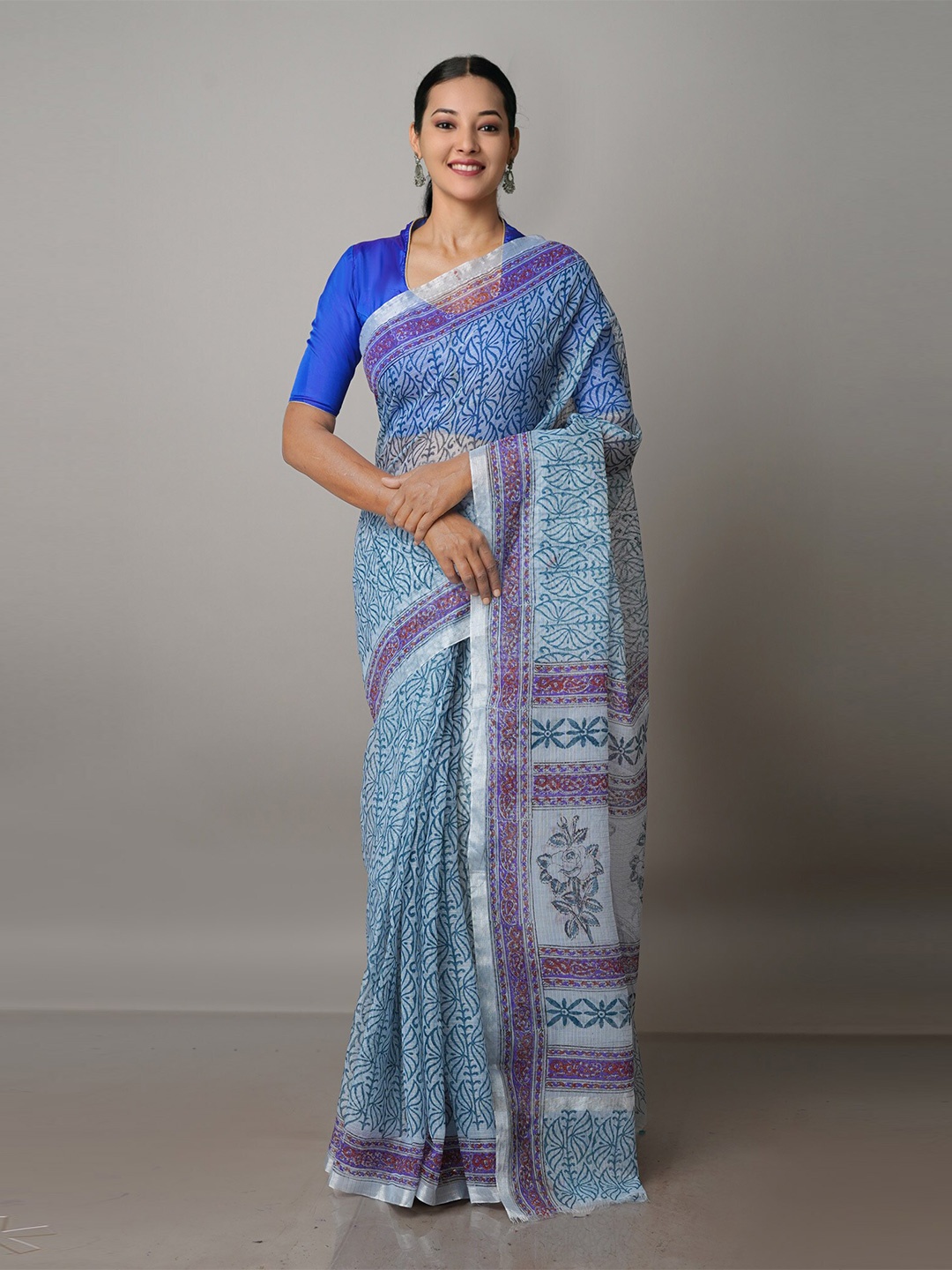 

Unnati Silks Ethnic Motifs Pure Cotton Handloom Kota Saree, Blue