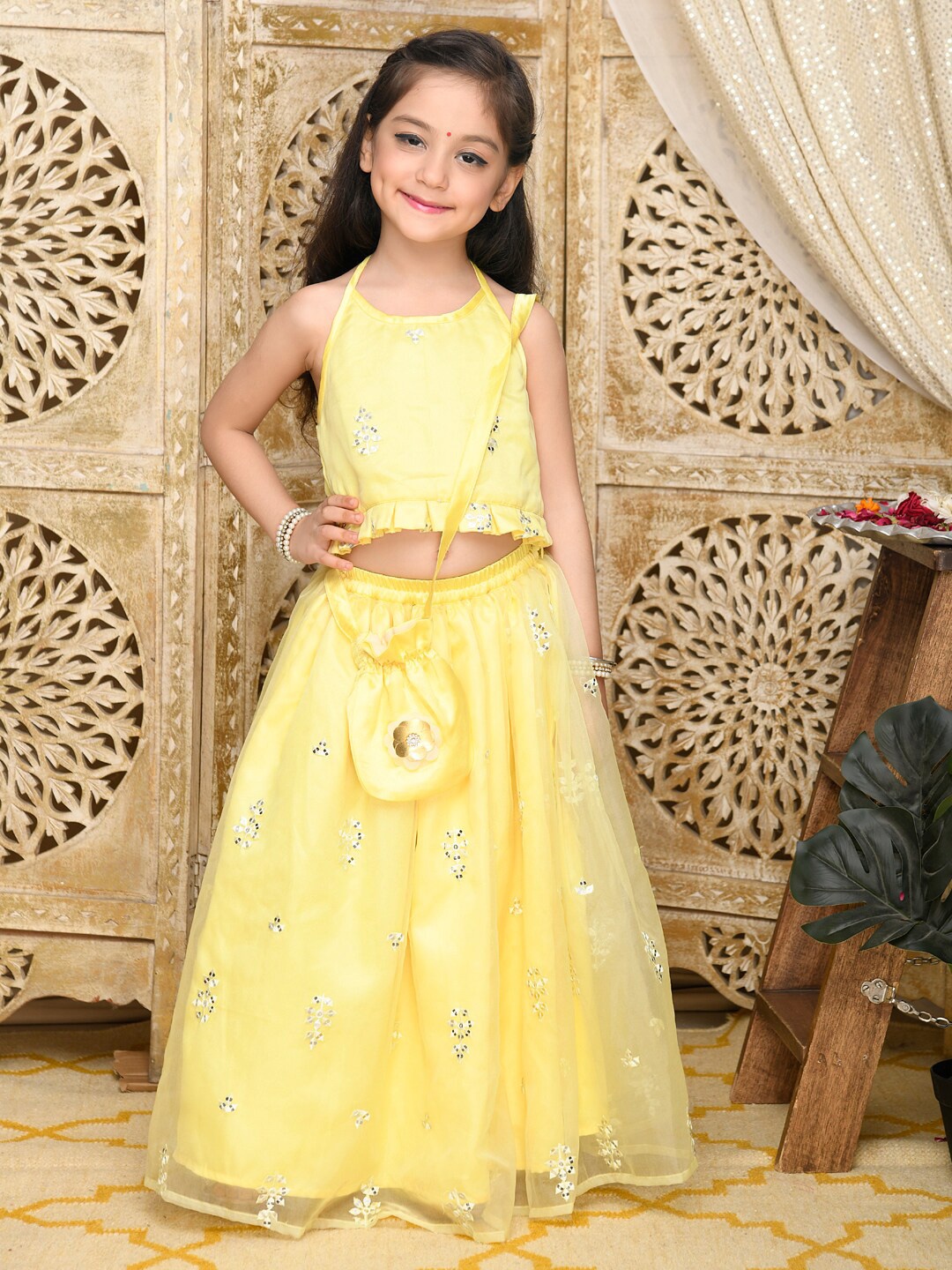 

SAKA DESIGNS Girls Printed Ready to Wear Lehenga Choli, Yellow