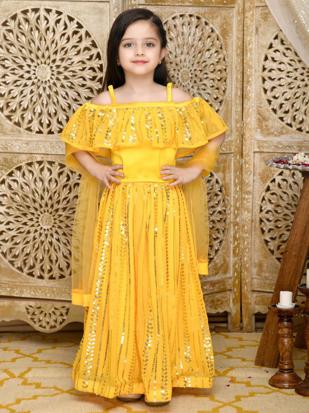 

SAKA DESIGNS Girls Embellished Ready to Wear Lehenga & Blouse With Dupatta, Yellow