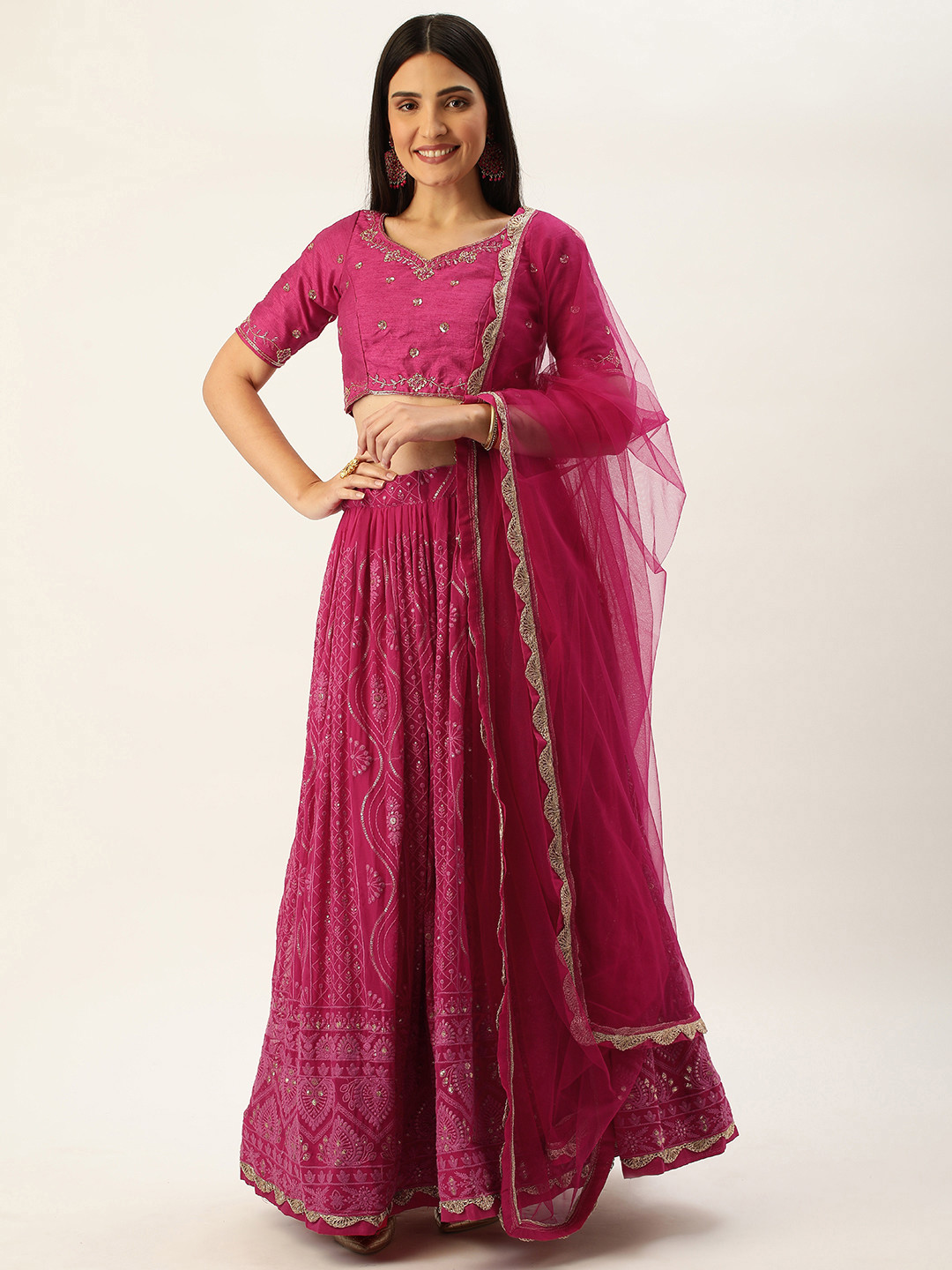 

LOOKNBOOK ART Sequined Thread Work Georgette Lehenga Choli, Pink