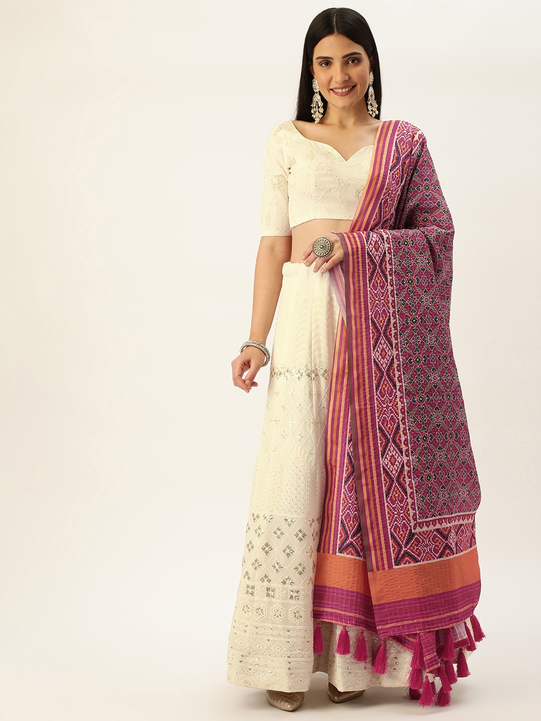 

LOOKNBOOK ART Georgette With Sequins & Thread Embroidery Work Lehenga Choli, White
