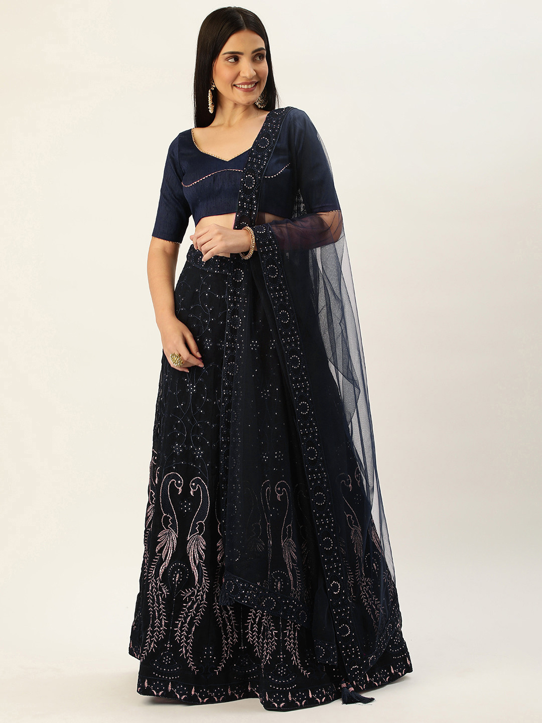 

LOOKNBOOK ART Sequins & Thread Embroidery Work Lehenga Choli, Navy blue