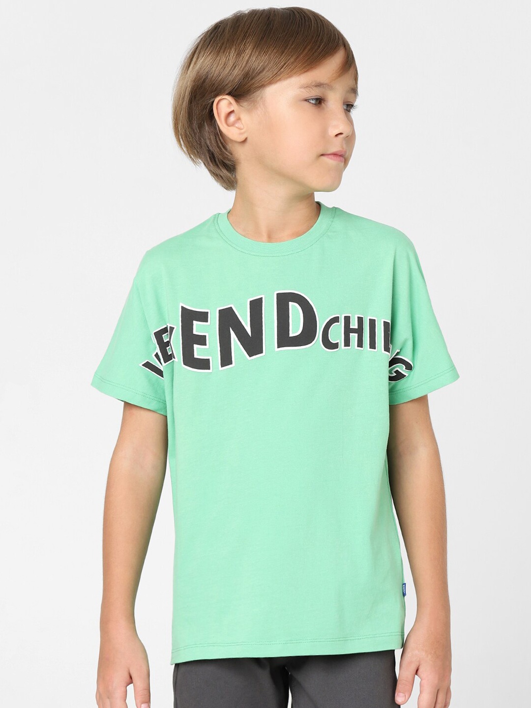 

Jack & Jones Junior Boys Typography Printed Cotton T-shirt, Green