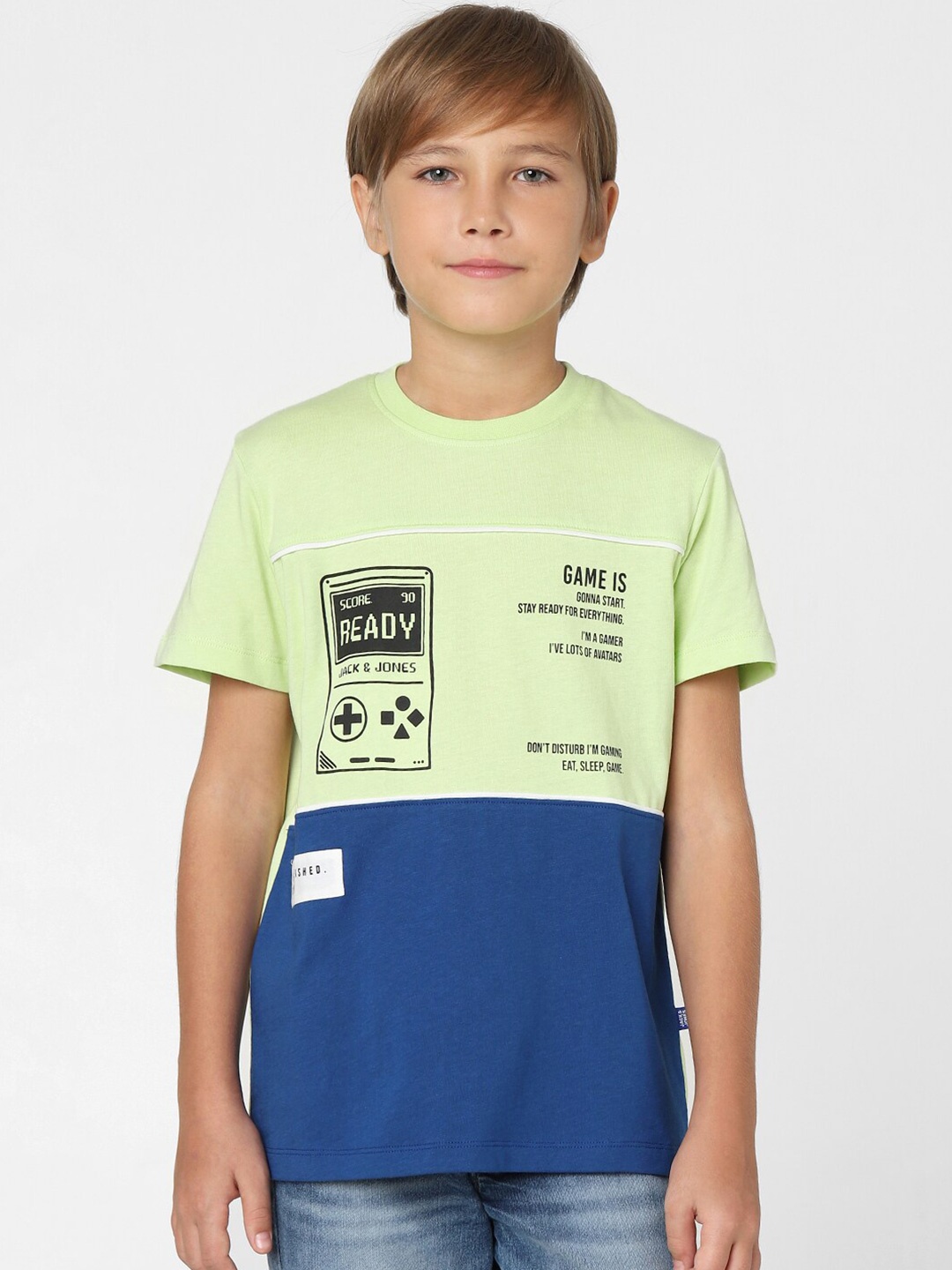 

Jack & Jones Junior Boys Printed Colourblocked Cotton T-shirt, Green