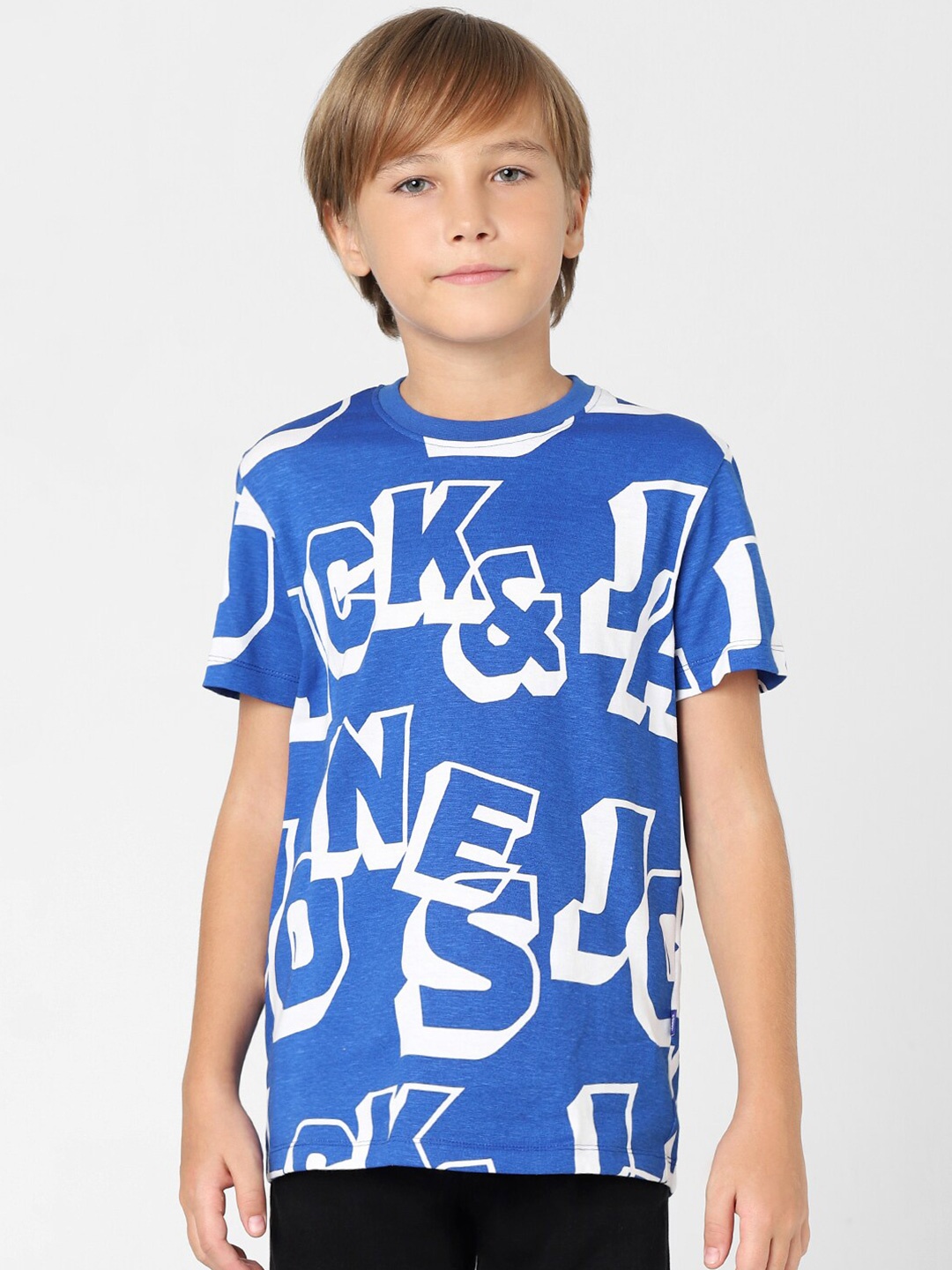 

Jack & Jones Junior Boys Typography Printed Cotton T-shirt, Blue