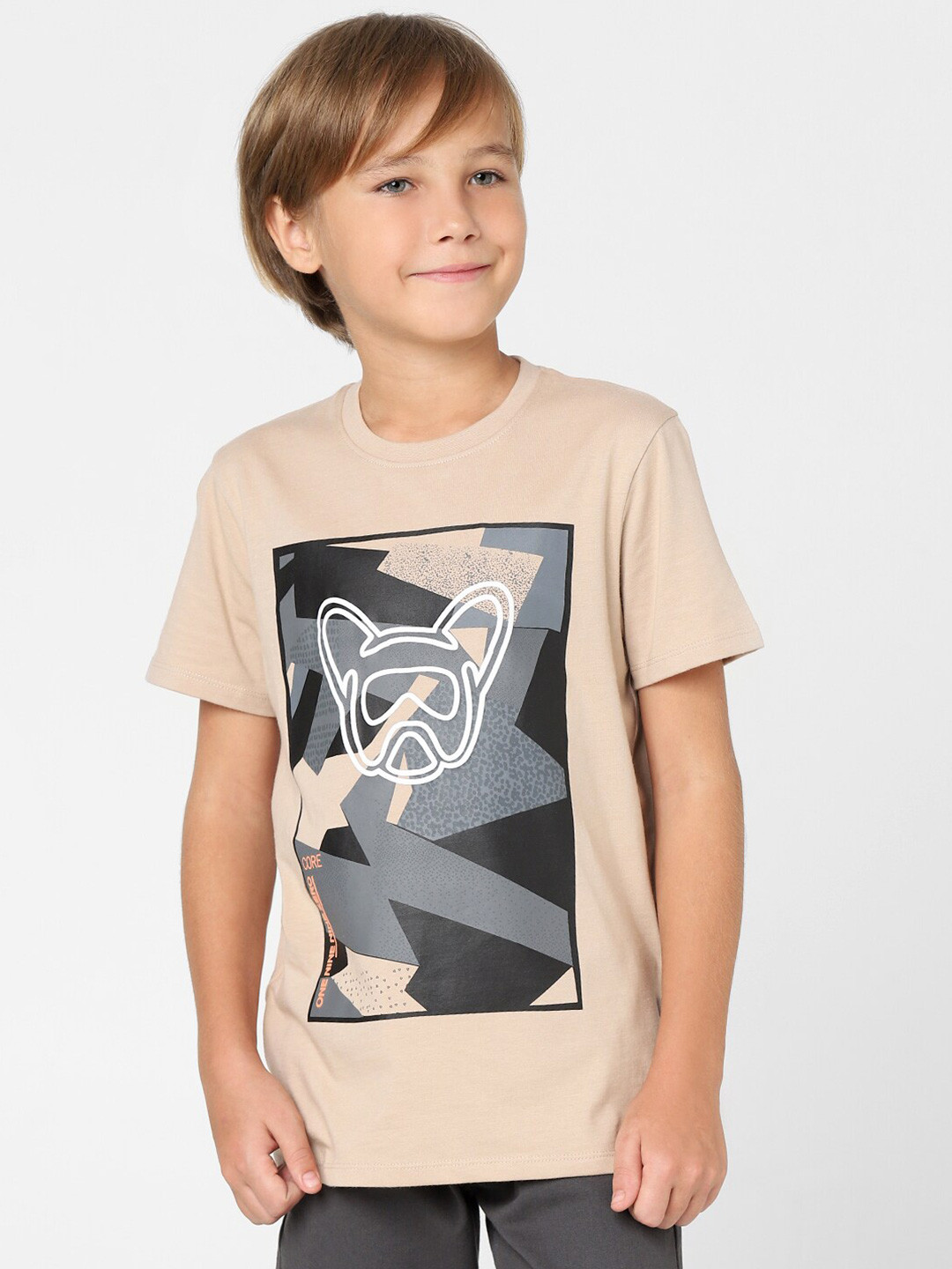 

Jack & Jones Junior Boys Printed Round Neck Cotton T-shirt, Beige