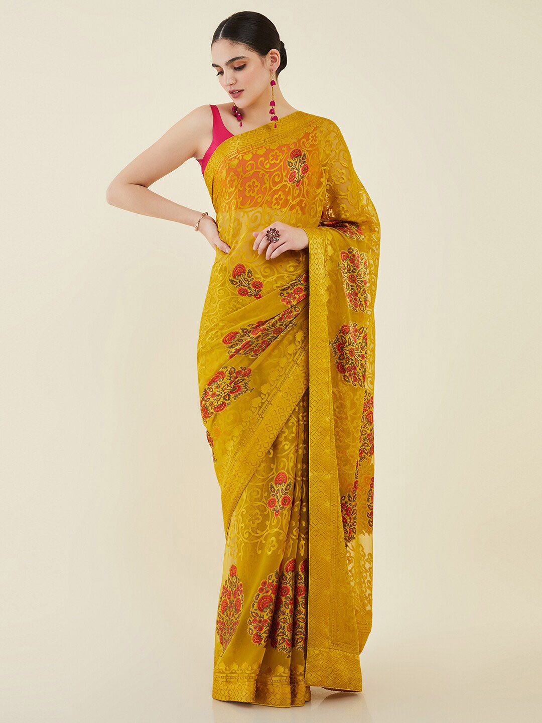 

Soch Printed Floral Saree, Mustard