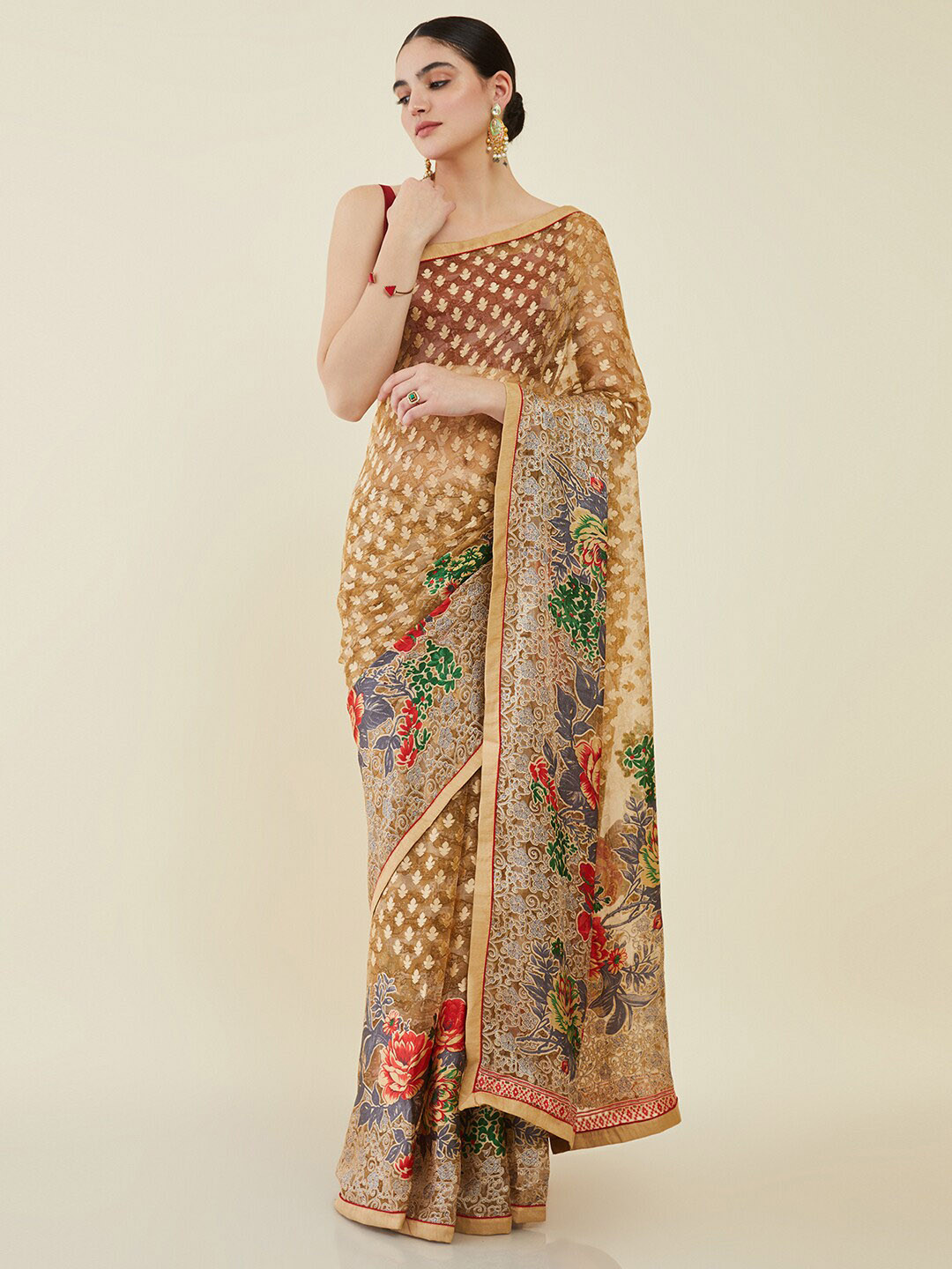 

Soch Ethnic Motifs Printed Saree, Beige