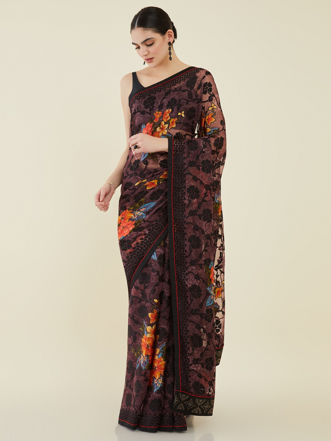 

Soch Floral Printed Saree, Burgundy
