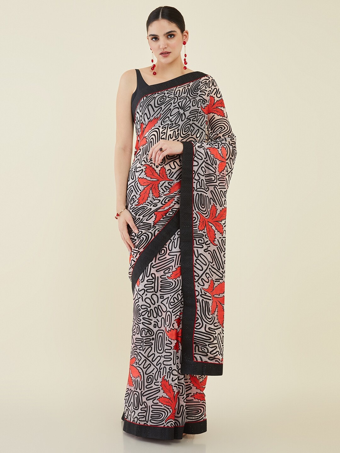

Soch Abstract Printed And Embellished Saree, Off white