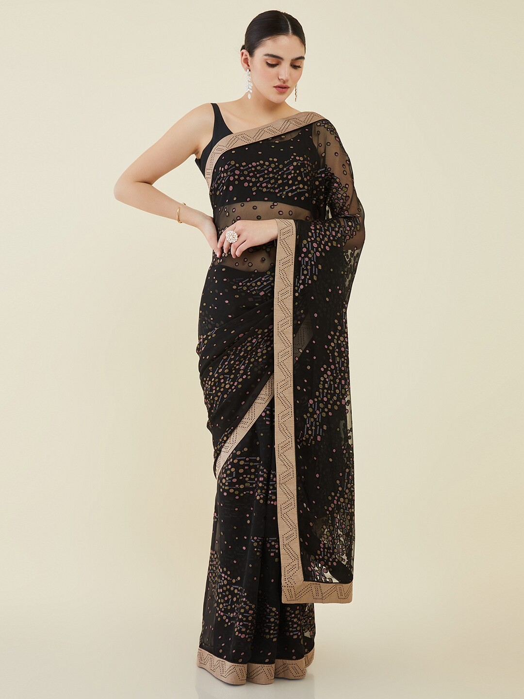 

Soch Geometric Printed Saree, Black