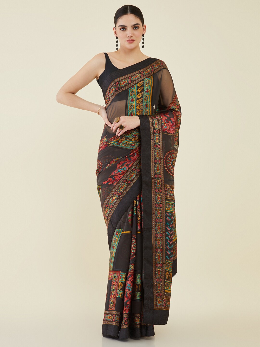 

Soch Floral Printed Saree, Black