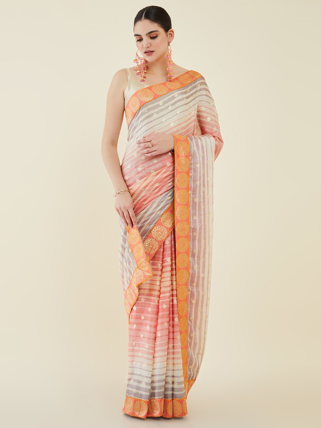 

Soch Ethnic Motifs Printed Saree, Coral