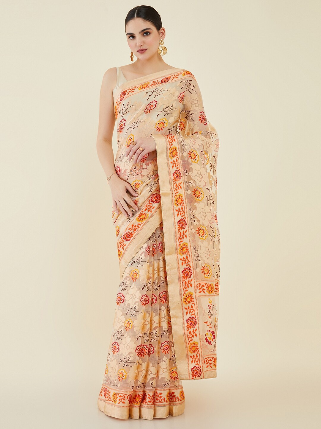 

Soch Floral Organza Saree, Beige