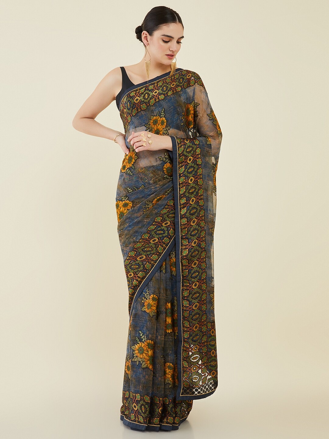 

Soch Floral Saree, Grey