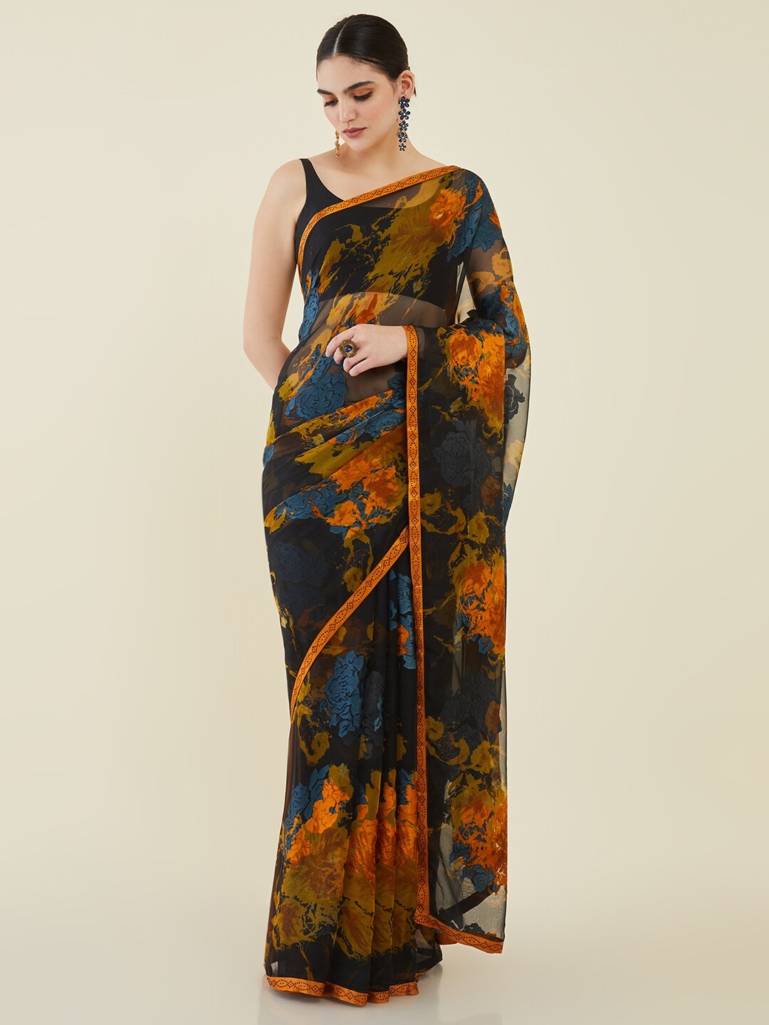 

Soch Abstract Printed Saree, Black