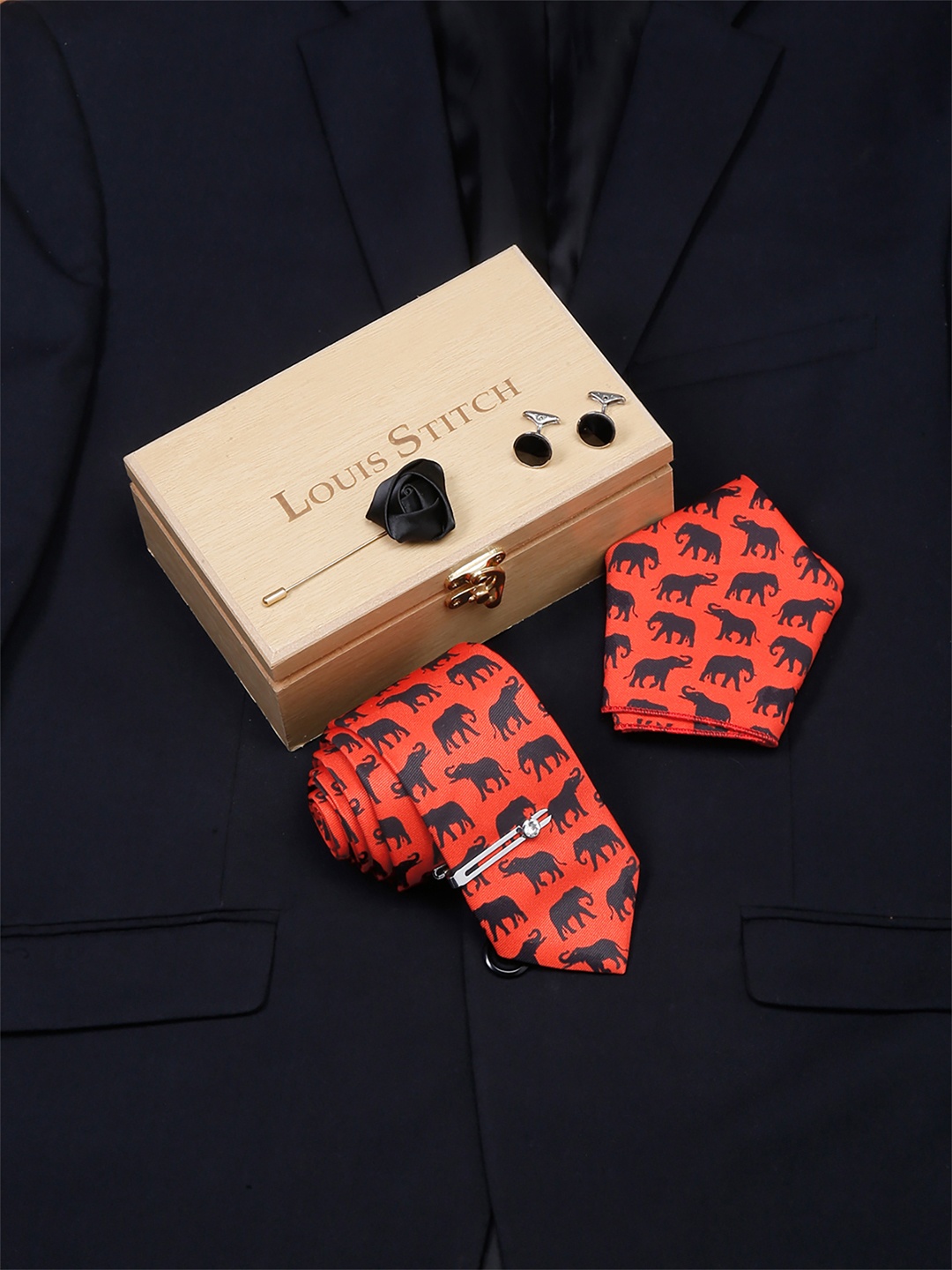 

LOUIS STITCH Men Italian Silk Formal Accessory Gift Set, Orange