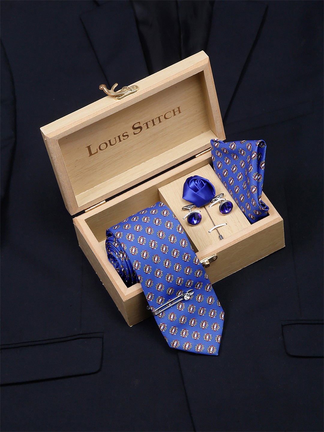 

LOUIS STITCH Men Italian Silk Formal Accessory Gift Set, Blue