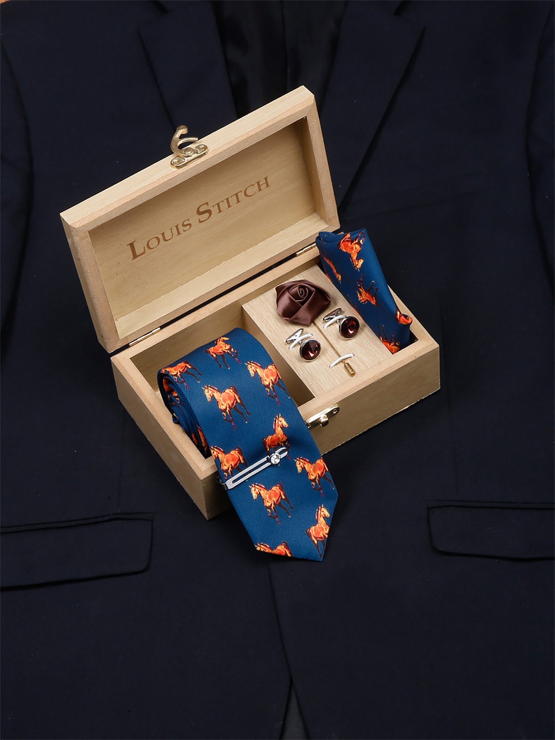 

LOUIS STITCH Men Italian Silk Formal Accessory Gift Set, Blue