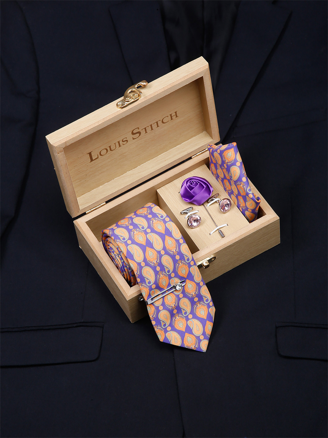 

LOUIS STITCH Men Italian Silk Formal Accessory Gift Set, Purple