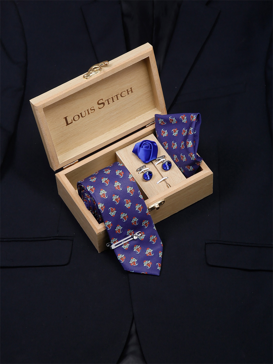 

LOUIS STITCH Men Italian Silk Formal Accessory Gift Set, Blue