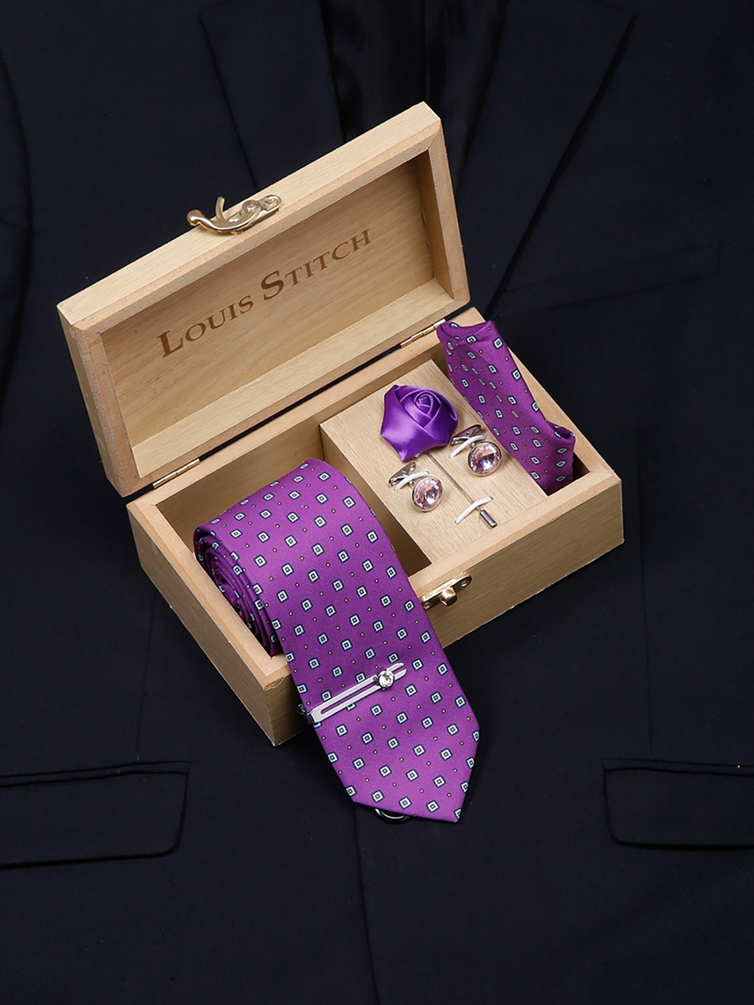 

LOUIS STITCH Men Italian Silk Formal Accessory Gift Set, Purple