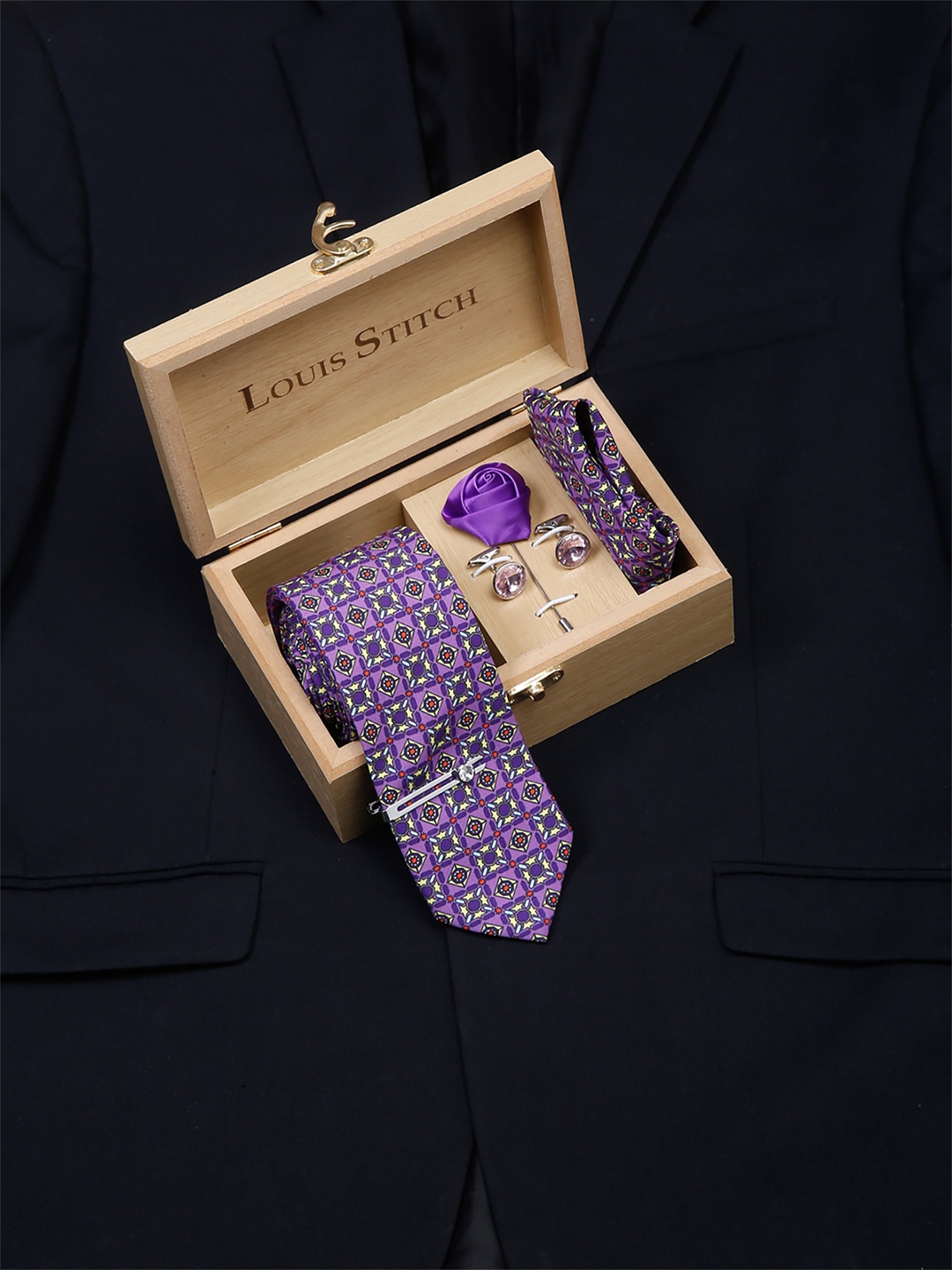 

LOUIS STITCH Men Italian Silk Formal Accessory Gift Set, Purple
