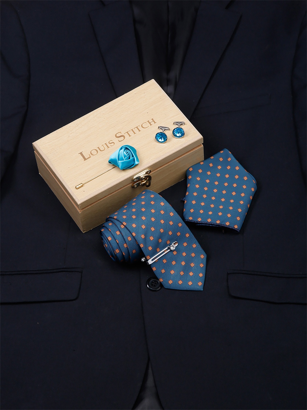 

LOUIS STITCH Men Italian Silk Formal Accessory Gift Set, Teal