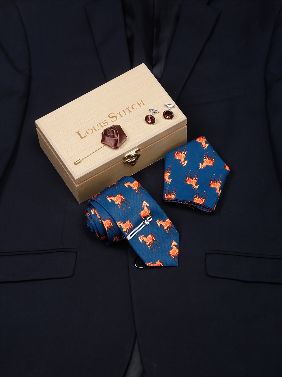 

LOUIS STITCH Men Italian Silk Formal Accessory Gift Set, Blue