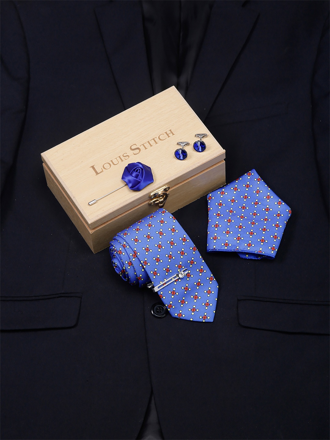 

LOUIS STITCH Men Italian Silk Formal Accessory Gift Set, Blue