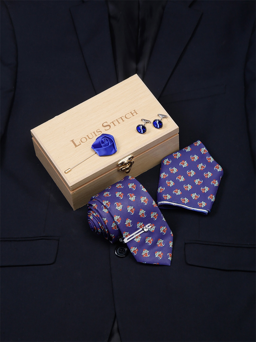 

LOUIS STITCH Men Italian Silk Formal Accessory Gift Set, Blue