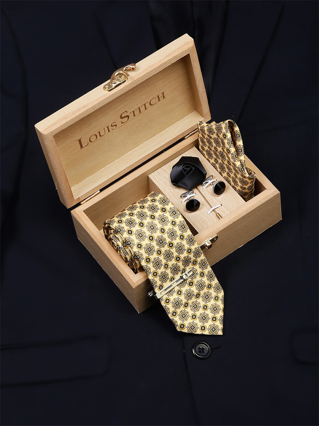 LOUIS STITCH Men Italian Silk Formal Accessory Gift Set, Cream