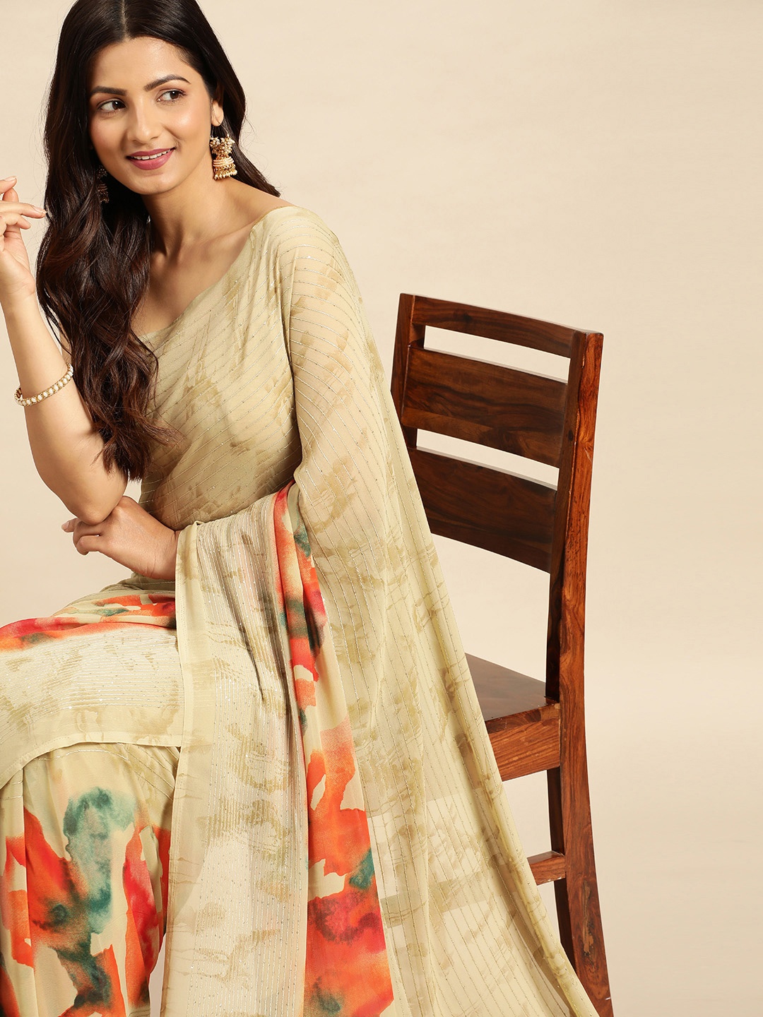 

kasee Embellished Sequinned Satin Saree, Green