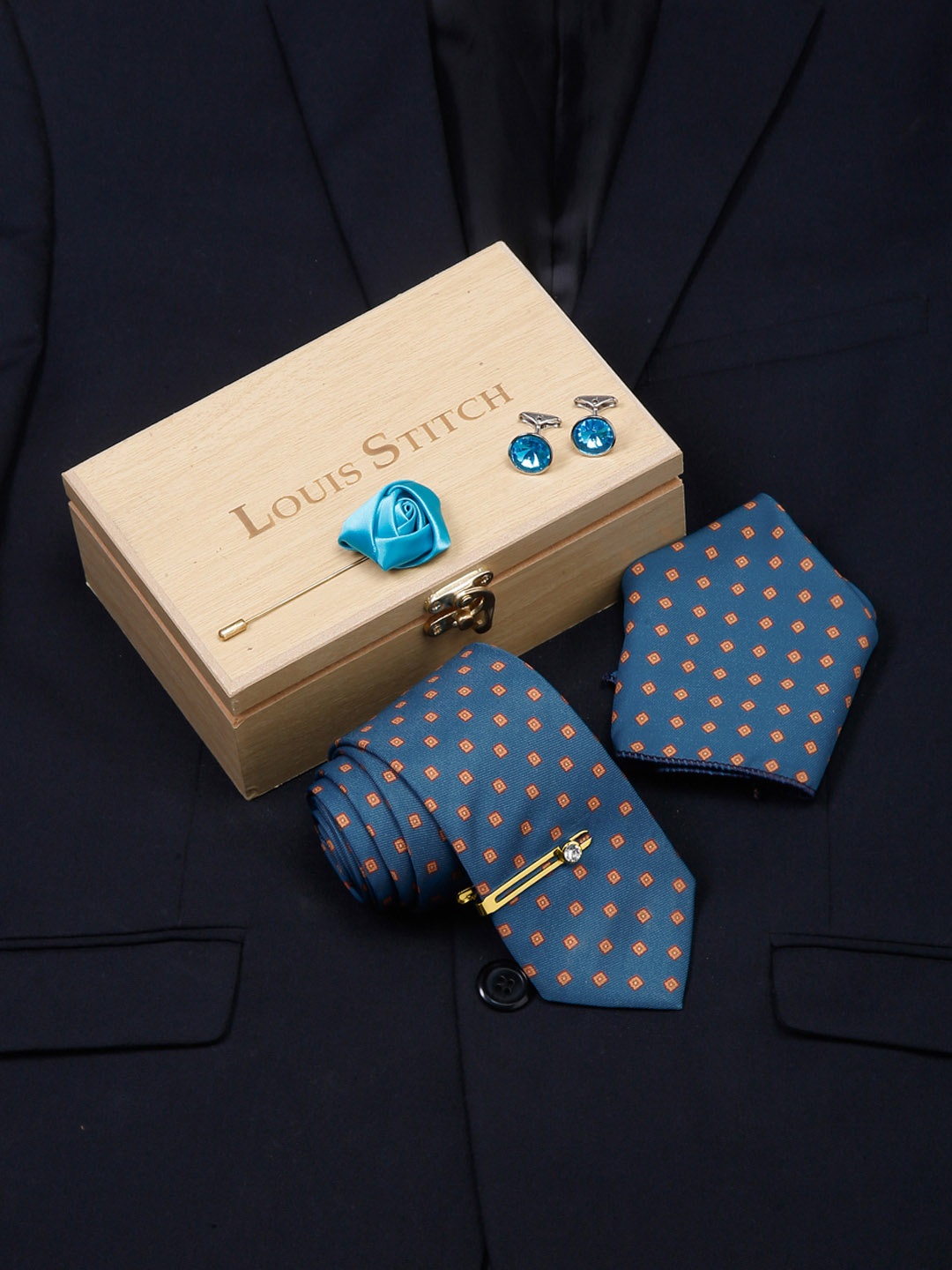 

LOUIS STITCH Men Italian Silk Formal Accessory Gift Set, Teal