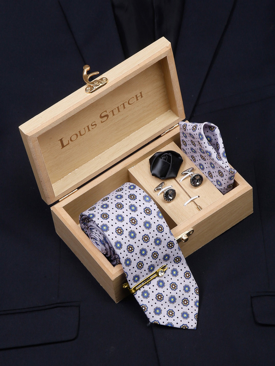 

LOUIS STITCH Men Italian Silk Formal Accessory Gift Set, Beige