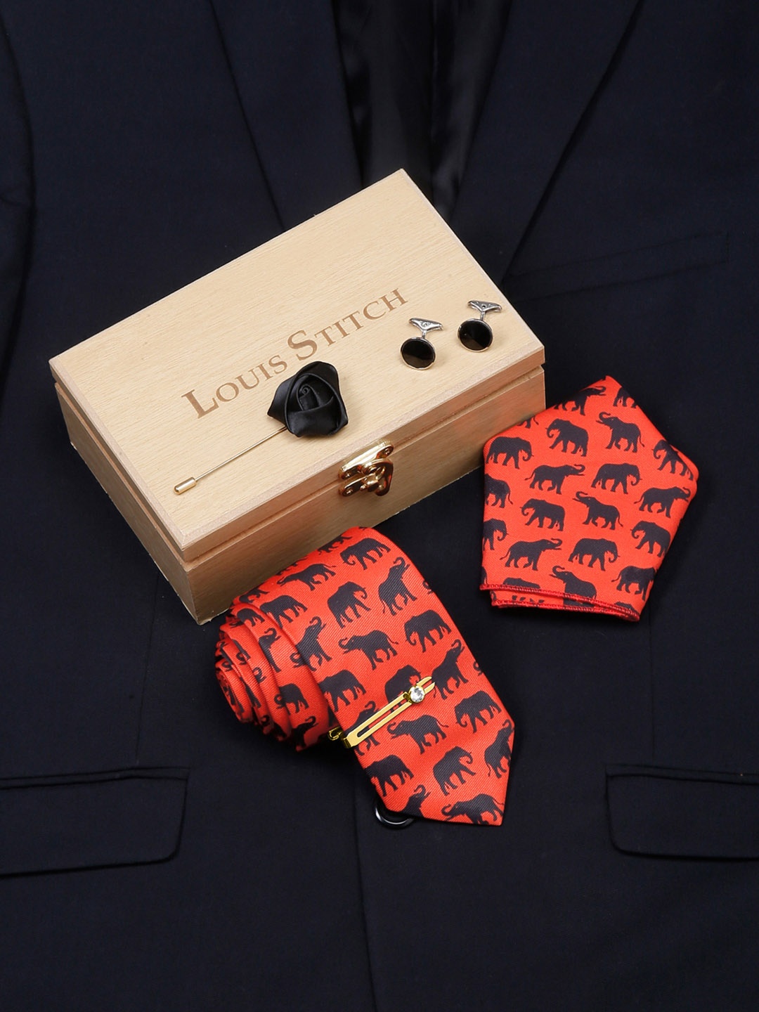 

LOUIS STITCH Men Italian Silk Formal Accessory Gift Set, Orange