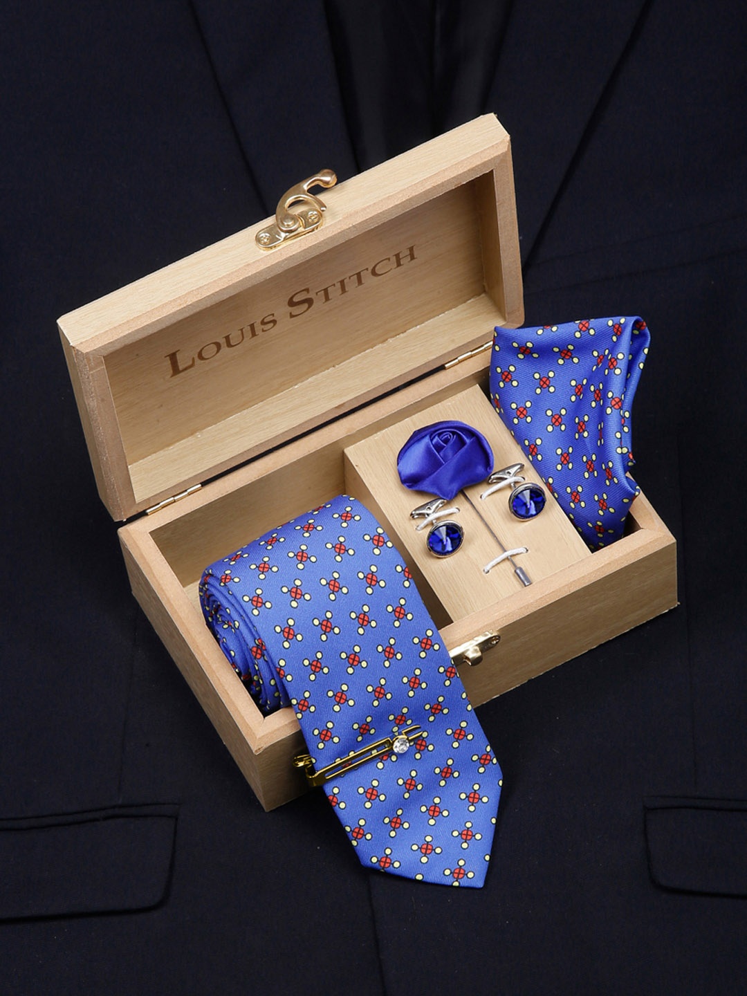

LOUIS STITCH Men Italian Silk Formal Accessory Gift Set, Blue